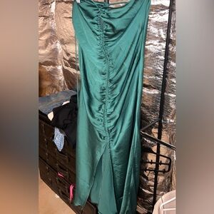 Free People Emerald Green Silk Ruched Midi Dress